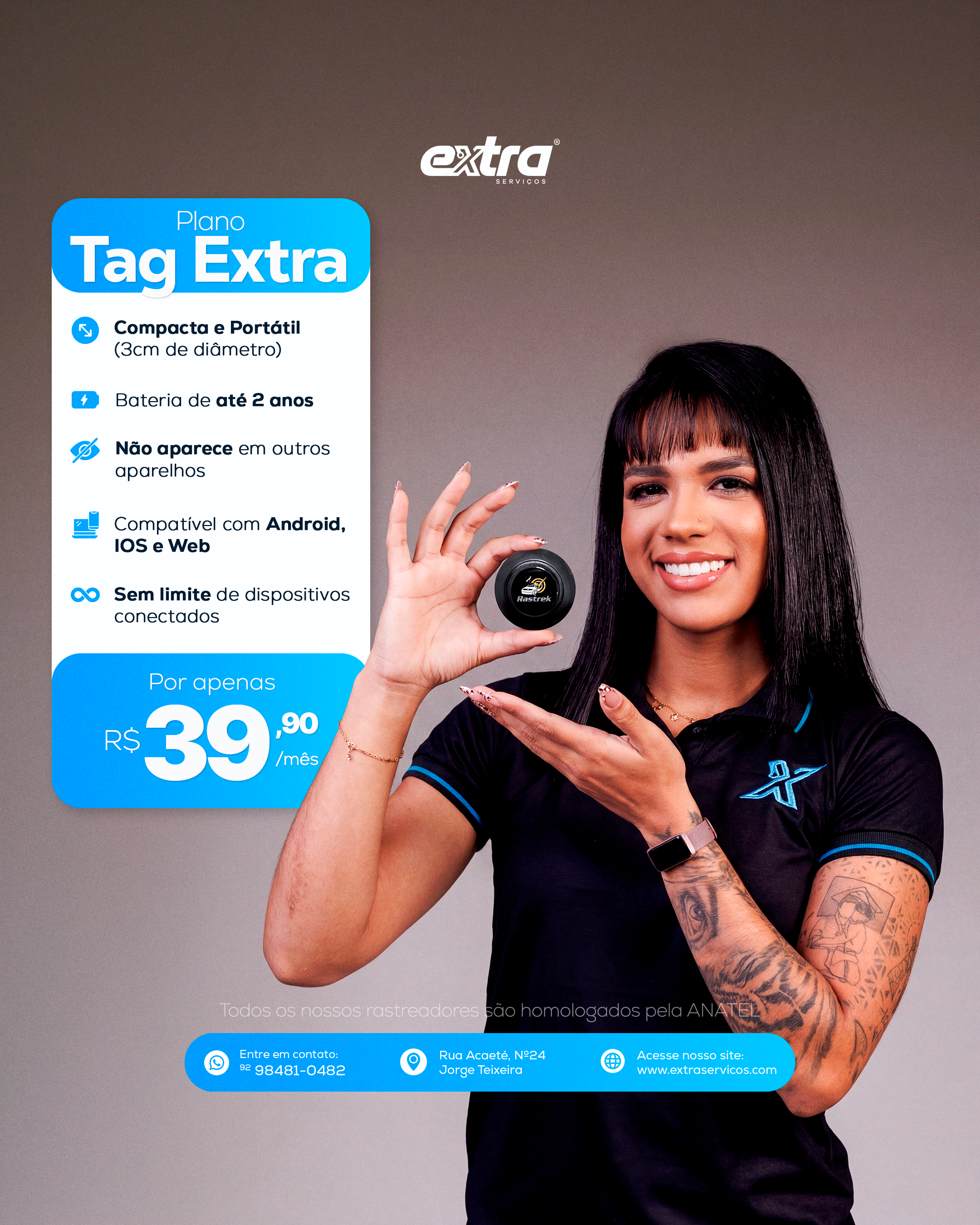 Plano Tag Extra: rastreador compacto e portátil de 3cm, com bateria de 2 anos, mostrado pela equipe Extra